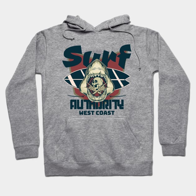 Surf Authority shark skull badge surfboard Hoodie by SpaceWiz95